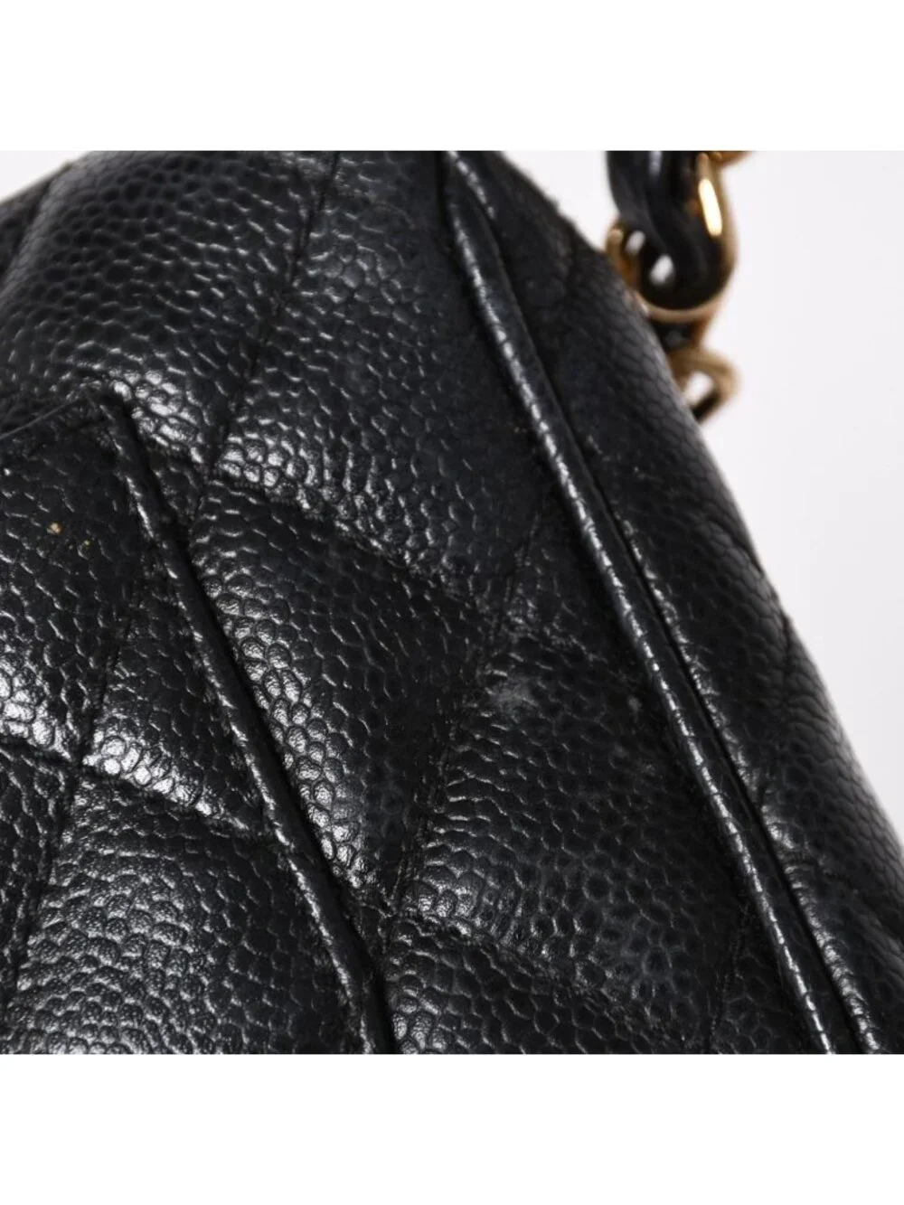 Chanel Chain Shoulder Bag Quilted Caviar Leather CC Logo Black Pouch